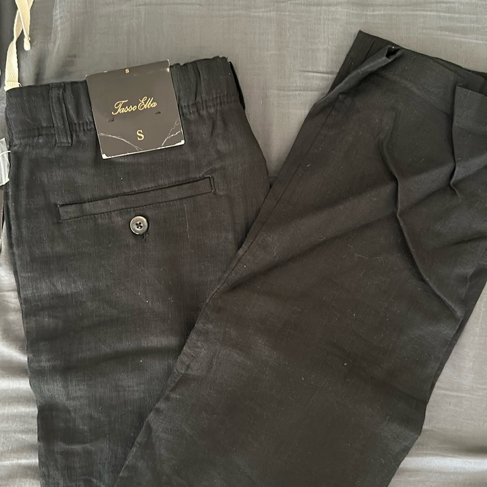 100% Tasso Elba black linen pant with elastic waist